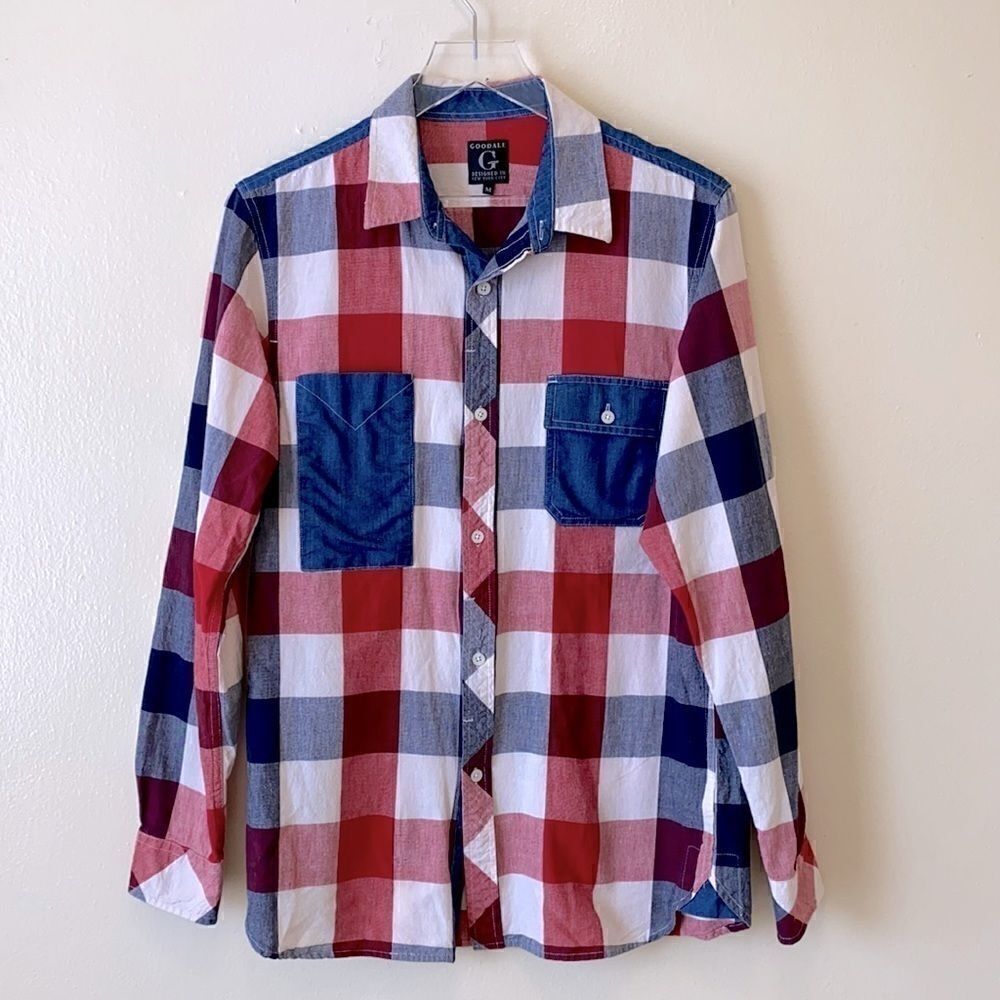 Goodale NYC Red White Blue Plaid Button Up Shirt